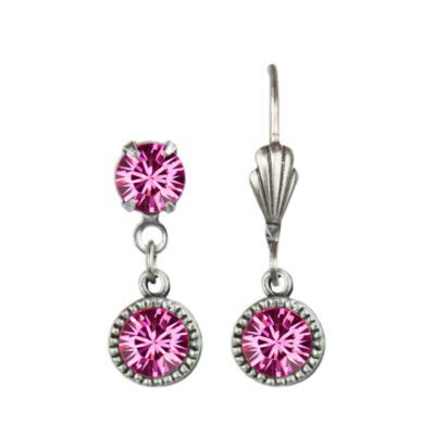 Bezel Set Silver Earrings Rose