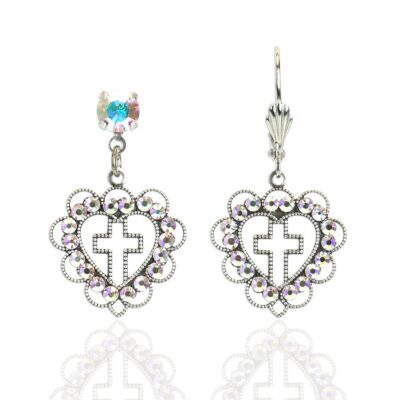 Eloise Heart Cross Crystal Earrings
