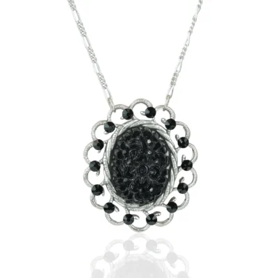 Anne's Vault Forever Black Floral Stone Crystal Necklace