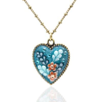 Jill's Garden Heart BlueZircon Crystal Flower Charm Necklace