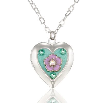 Flowering Heart Shaped Locket Pendant Crystal Necklace