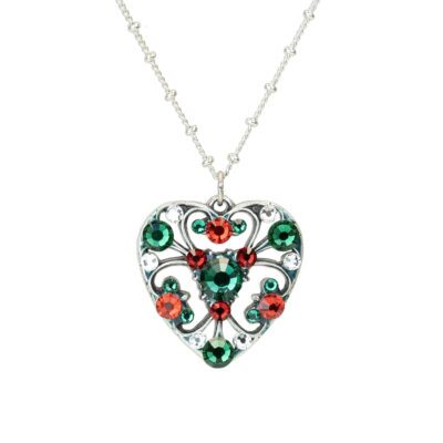 I Love Christmas Crystal Heart Necklace