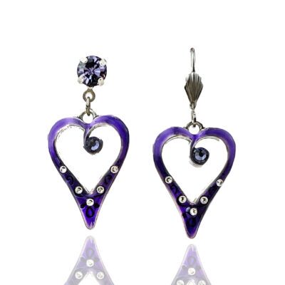 Purple Swirling Crystal Heart Charm Jumble Earring