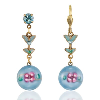 Anne's Vault Forever Blue with Pink Flower Crystal Earring