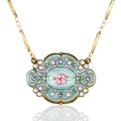 Anne's Vault Forever Blue with Pink Flower Crystal Necklace