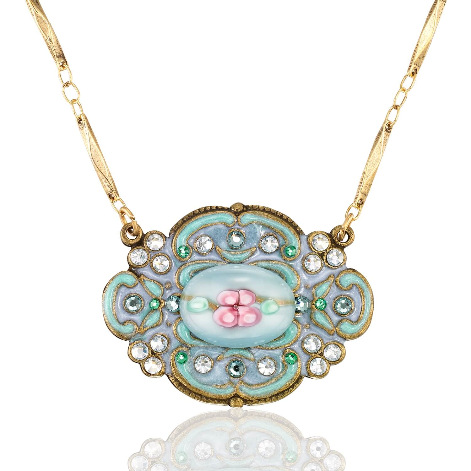 Anne’s Vault Forever Blue with Pink Flower Crystal Necklace