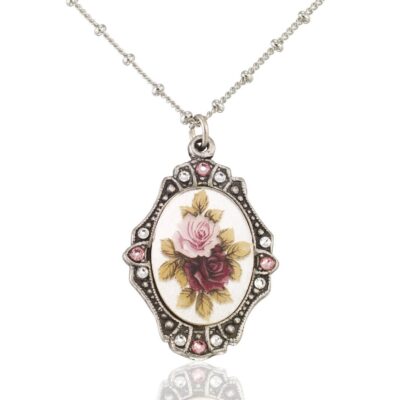 Anne's Vault Forever Rose Glass Floral Crystal Necklace
