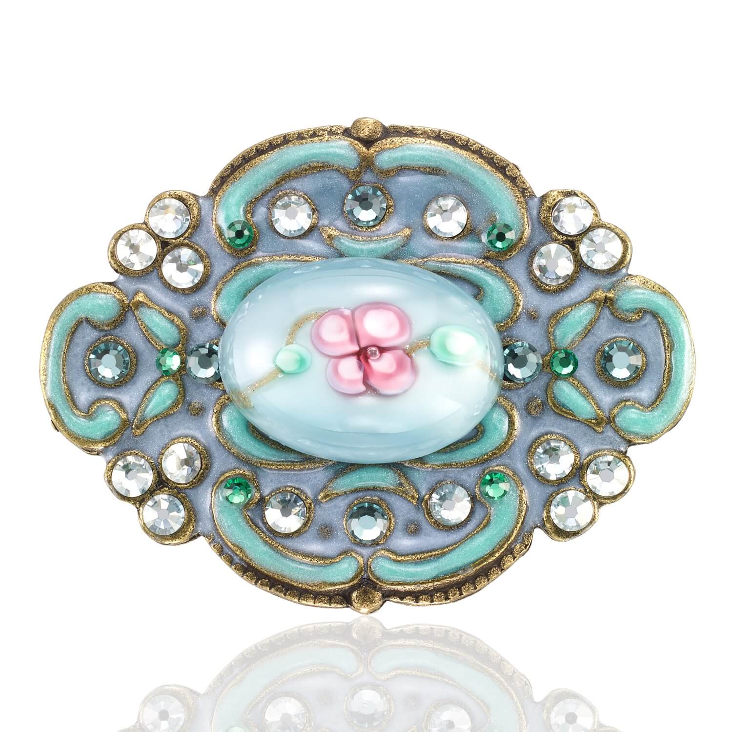 Anne’s Vault Forever Blue with Pink Flower Crystal Brooch