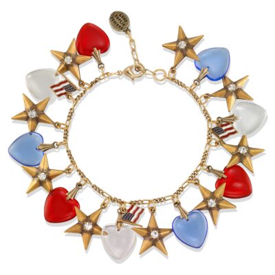 The Land I Love Flag Hearts and Stars Crystal Charm Bracelet