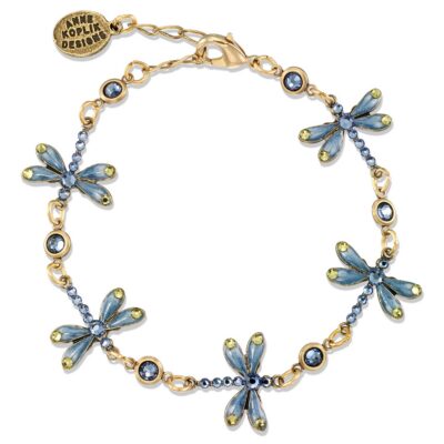 Blooming Blue Willow Garden Dragonfly Crystal Bracelet