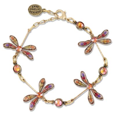 Autumn Ember Blossom Hawk Drop Dragonfly Crystal Bracelet