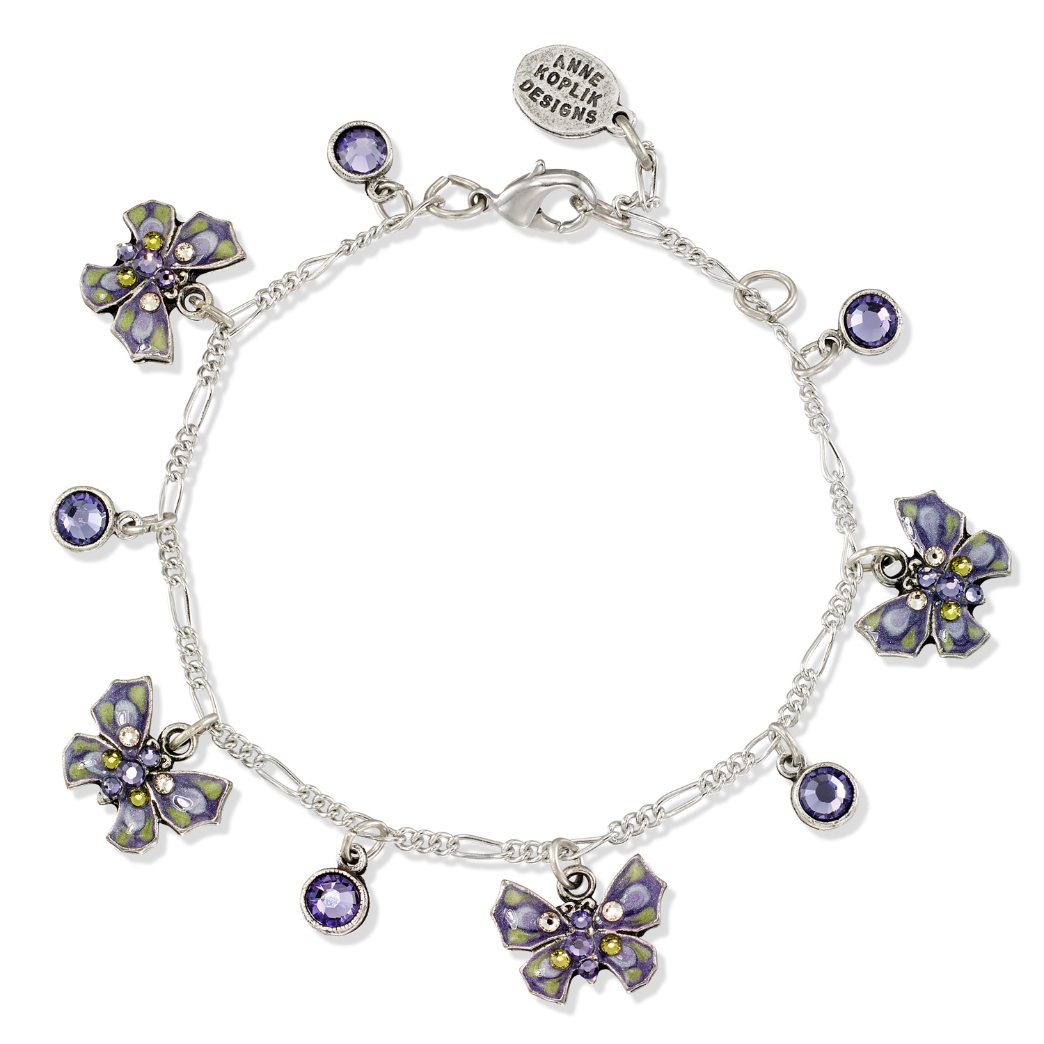 Violet Mist Butterfly Garden Bloom Dew Drop Crystal Bracelet