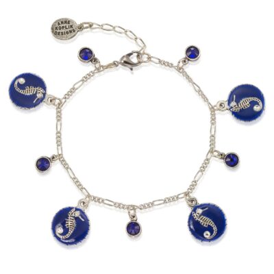Deep Blue Marine Coastal Seahorse Charm Crystal Bracelet