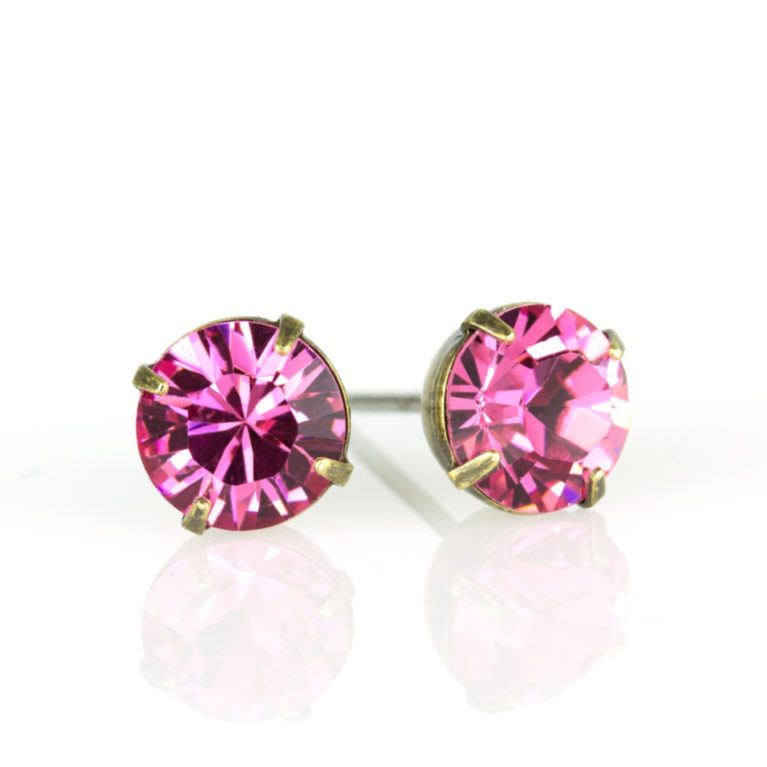 Brass Rose  Crystal Stud Earrings