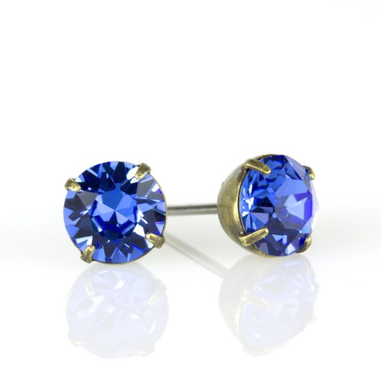 Brass Sapphire  Crystal Stud Earrings