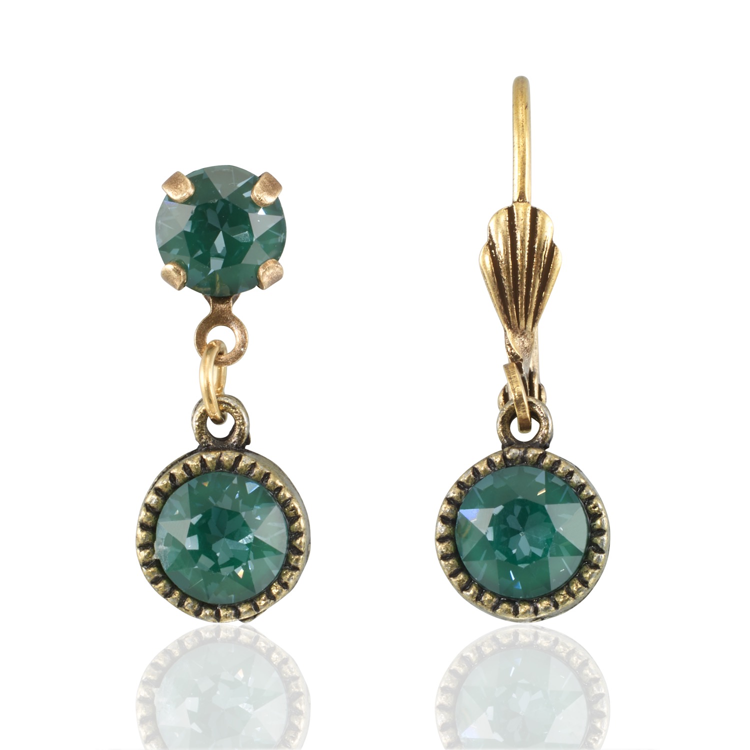 Bezel Set Brass Earrings Pine Green Ignite