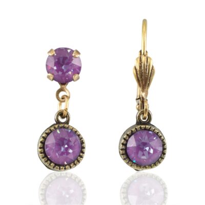 Bezel Set Brass Earrings Purple Ignite