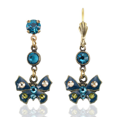 Teal Artisanal Golden Accented Butterfly Crystal Earring