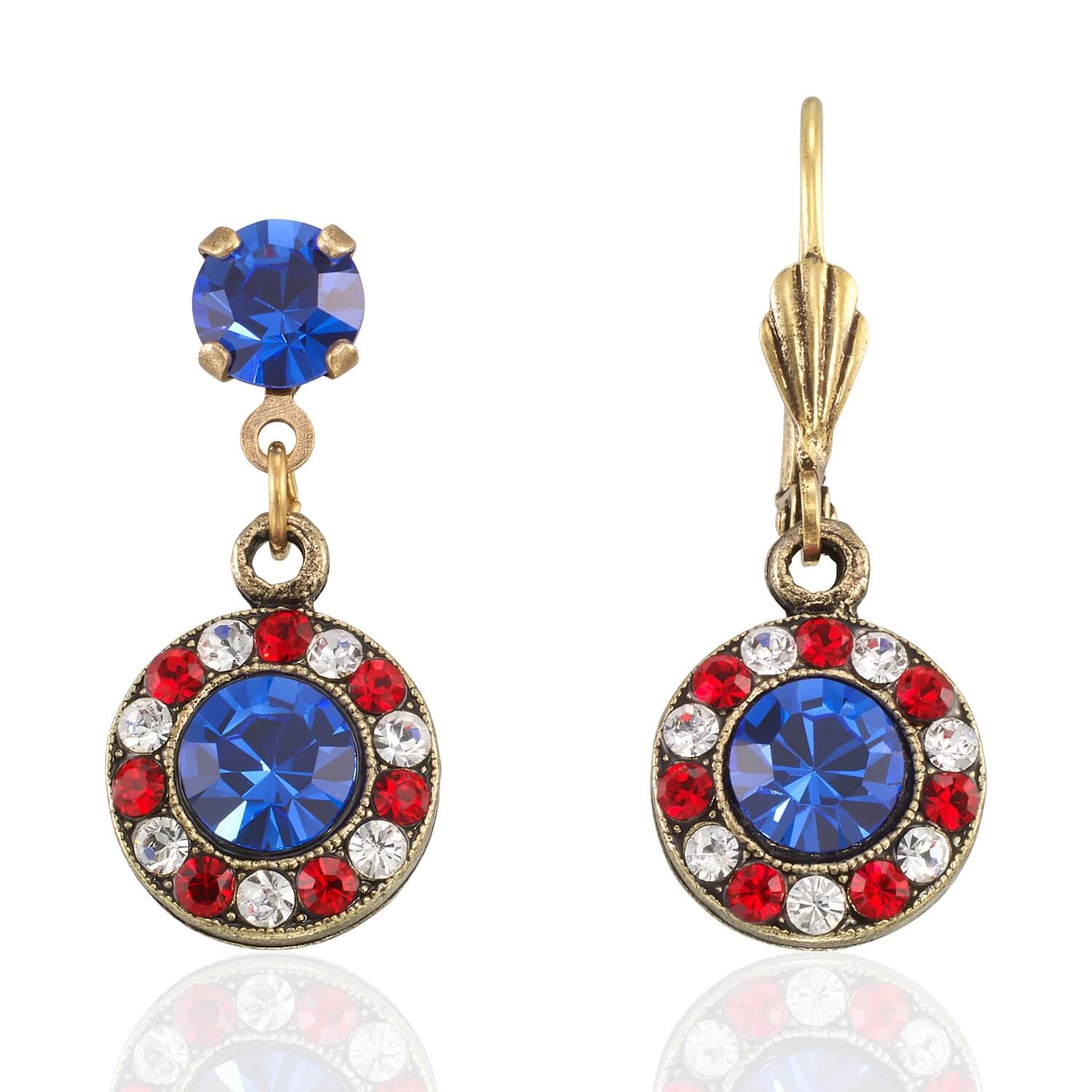Red White and Blue Patriotic Halo Crystal Drop Earring