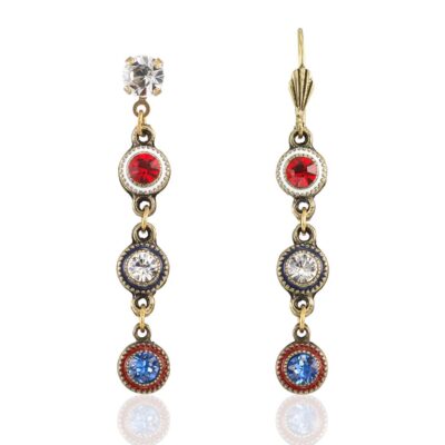 Vintage Inspired Red White and Blue Crystal Drop Earring