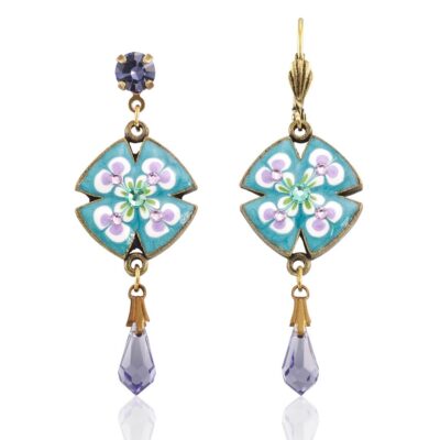Brite Floral Pinwheel Crystal Facet Drop Earring