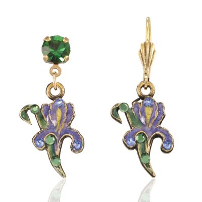 Blue Violet Flowering Devotion Iris Crystal Earring