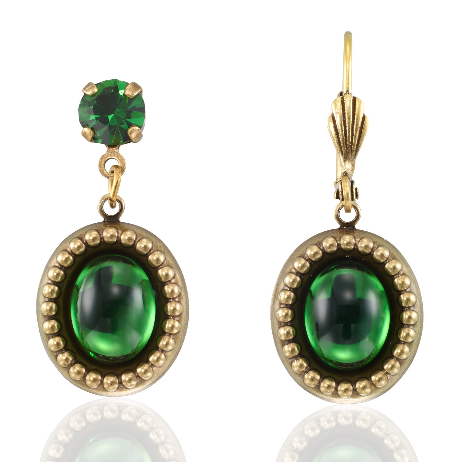 Tourmaline Green Renaissance Court Cabochon Earring