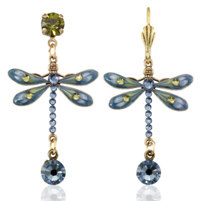 Blooming Blue Willow Garden Dragonfly Crystal Drop Earring