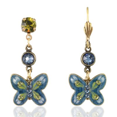 Blooming Blue Willow Garden Butterfly Crystal Earring