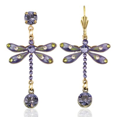 Violet Mist Garden Dragonfly Dew Drop Crystal Earring