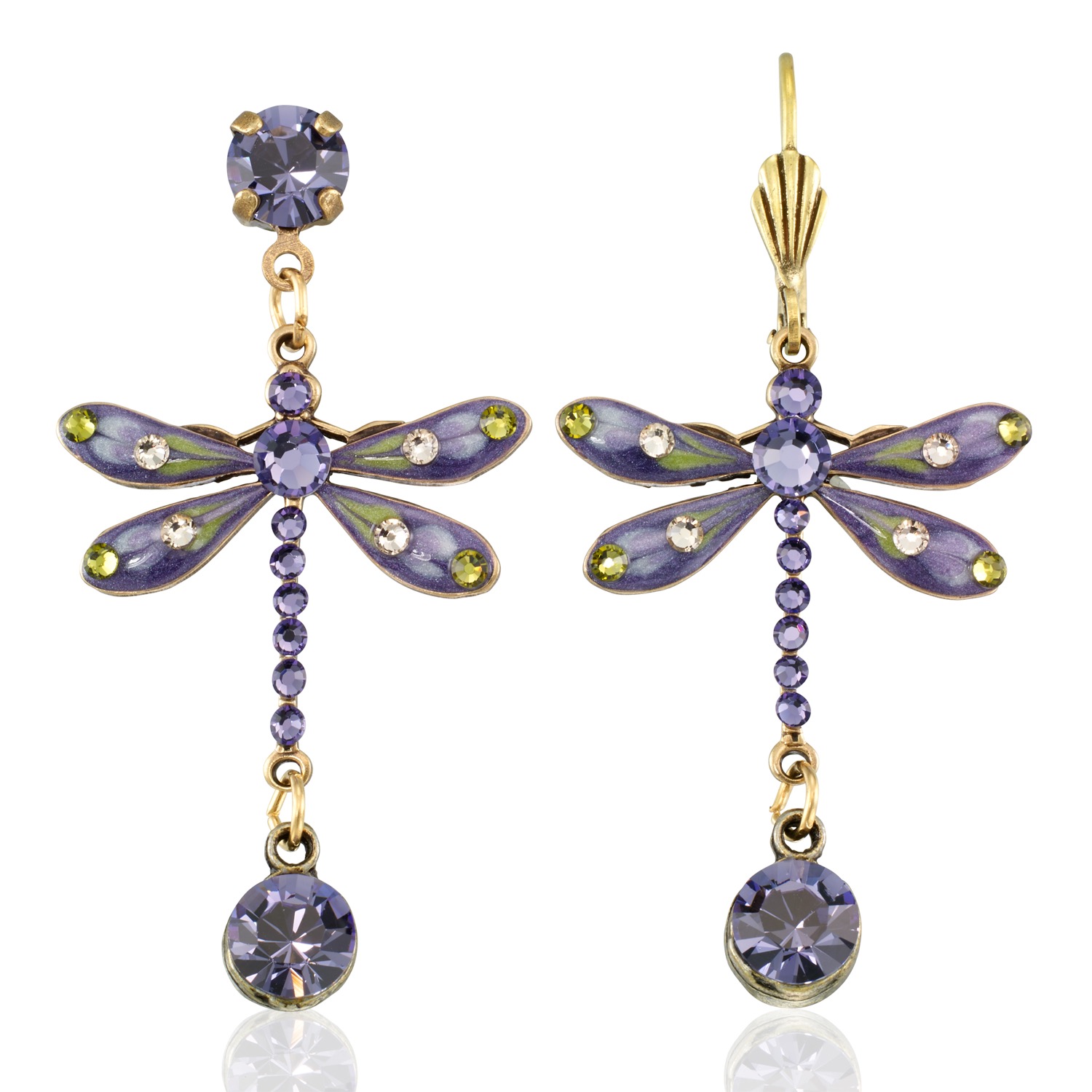 Violet Mist Garden Dragonfly Dew Drop Crystal Earring