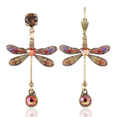 Autumn Ember Blossom Dragonfly Hawk Drop Crystal Earring