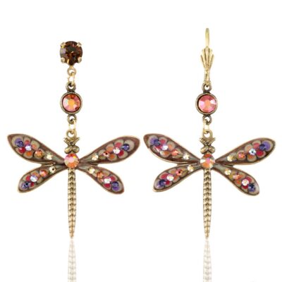 Autumn Ember Blossom Chasing Dragonfly Crystal Earring