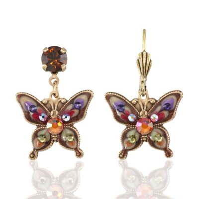 Autumn Ember Foliage Blossom Butterfly Crystal Earring
