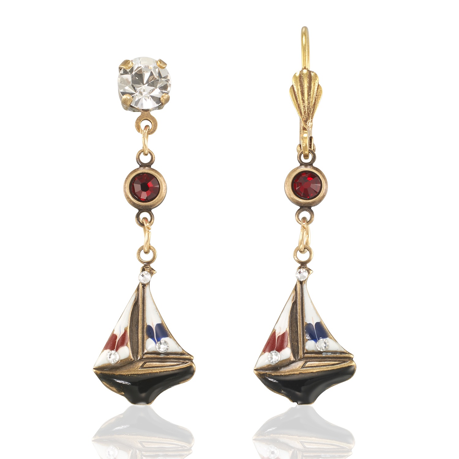 Freedom & Adventure Nautical Sailboat Charm Crystal Earrings
