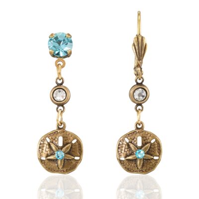 Seashell Sand Dollar Starfish Beach Charm Crystal Earrings
