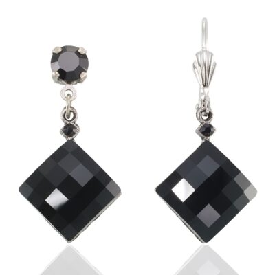 Jet Black Art Deco Faceted Checkerboard Crystal Earring