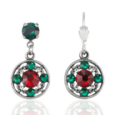 Red & Green Round Vintage Inspired Holiday Crystal Earring