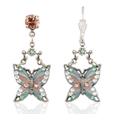 Soft Spring Green & Peach Butterfly Dangle Crystal Earring