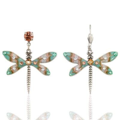 Misting Garden Green & Peach Dragonfly Crystal Earring