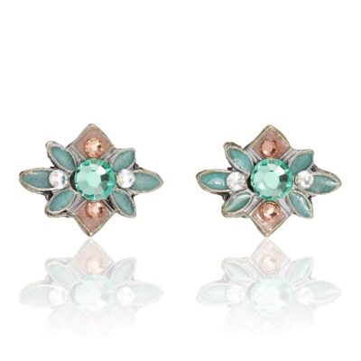 Moonlight Trellis Peach & Green Flower Crystal Post Earring