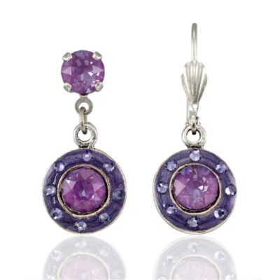 Purple Ignite Enameled Halo Sparkling Crystal Earring
