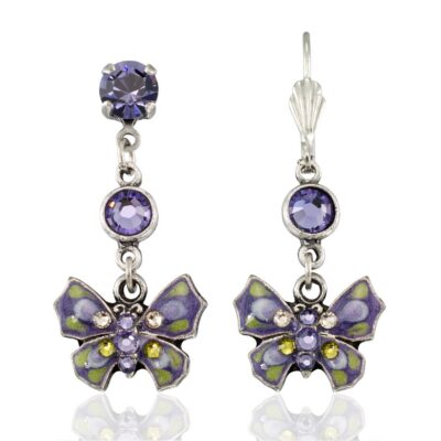 Violet Mist Butterfly Garden Bloom Dew Drop Crystal Earring