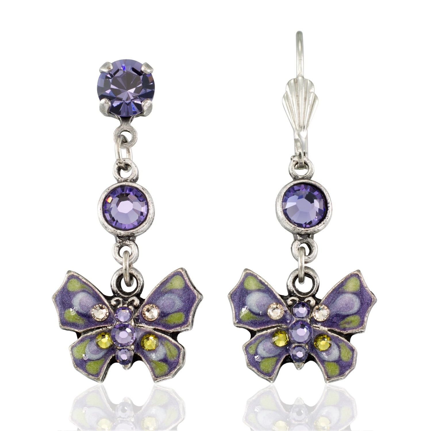 Violet Mist Butterfly Garden Bloom Dew Drop Crystal Earring