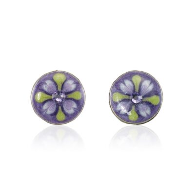 Violet Mist Garden Bloom Button Stud Post Crystal Earring