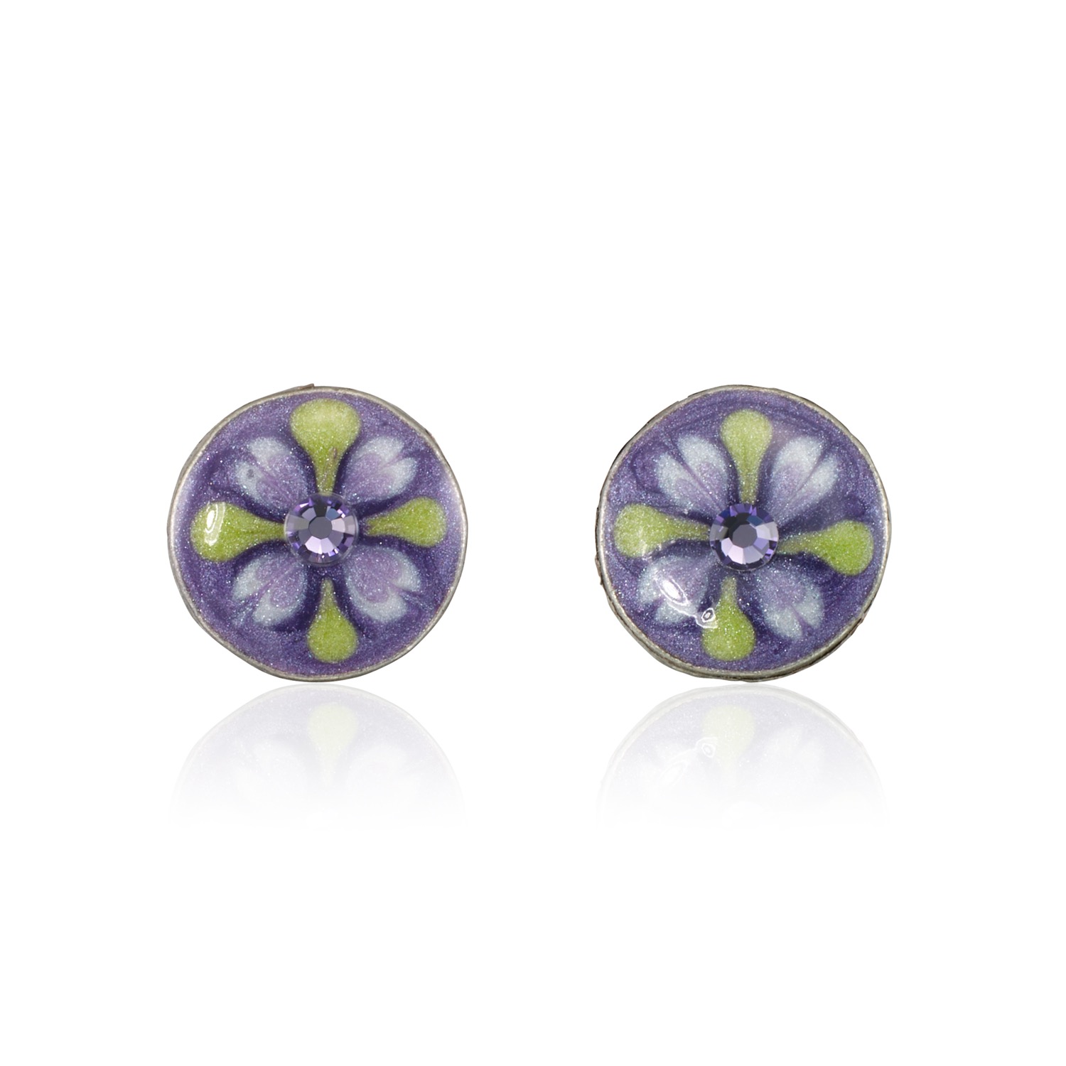 Violet Mist Garden Bloom Button Stud Post Crystal Earring