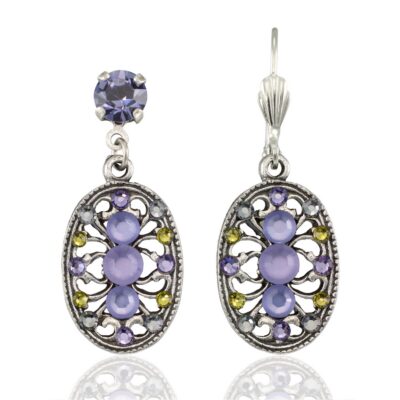 Floral Oval Violet Mist Garden Filigree Crystal Earrings