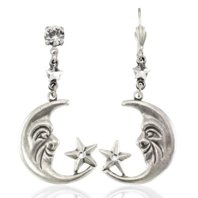 Dancing Stars on the Moon Phase Orbit Crystal Dangle Earring