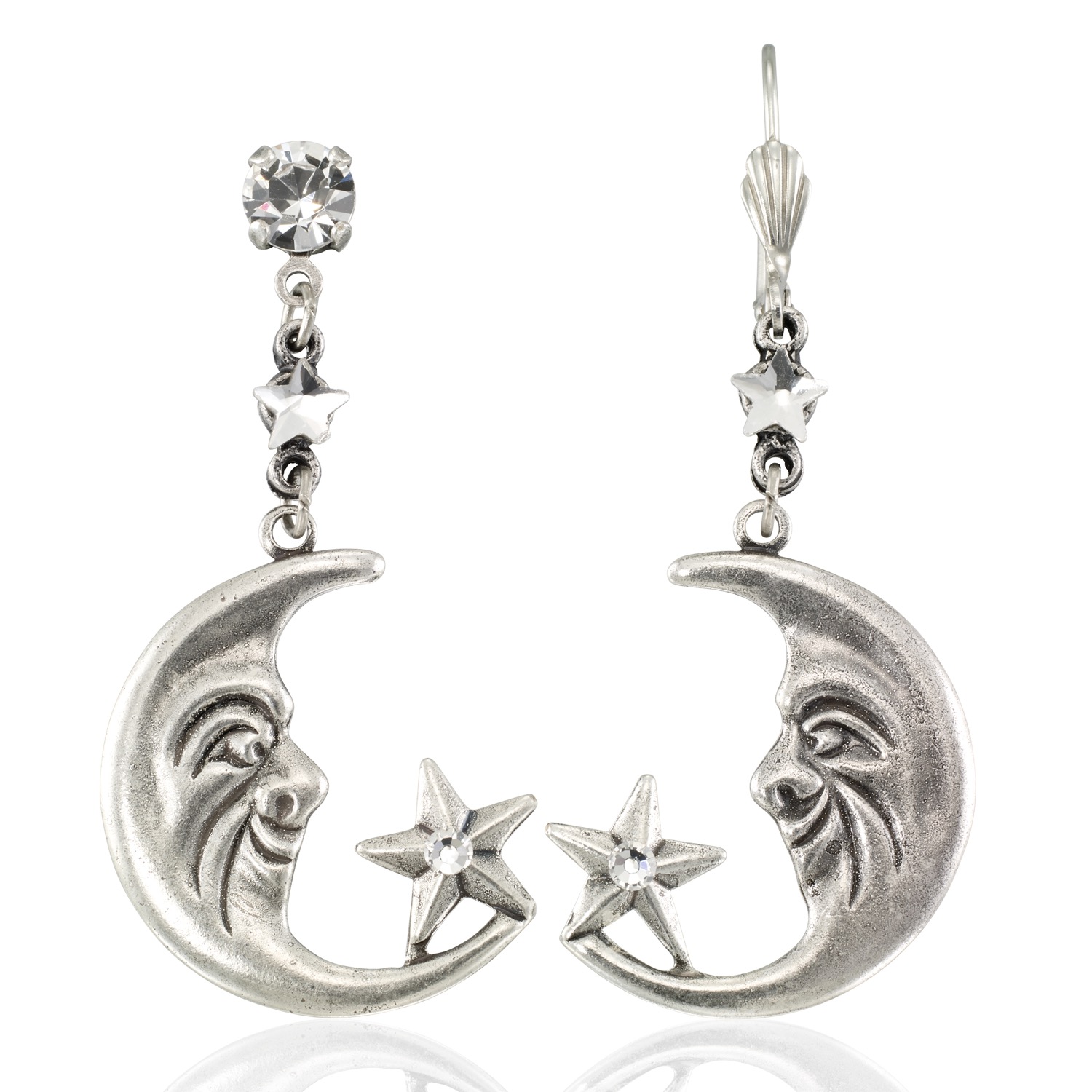 Dancing Stars on the Moon Phase Orbit Crystal Dangle Earring