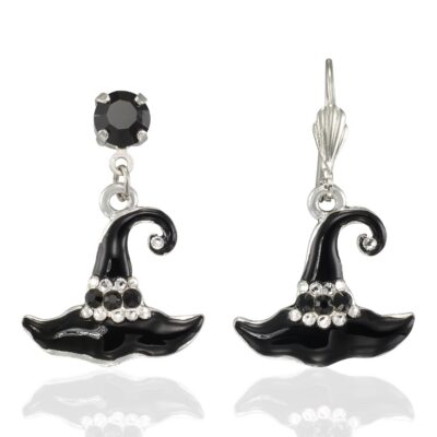 Black Witch Hat Halloween Crystal Earrings